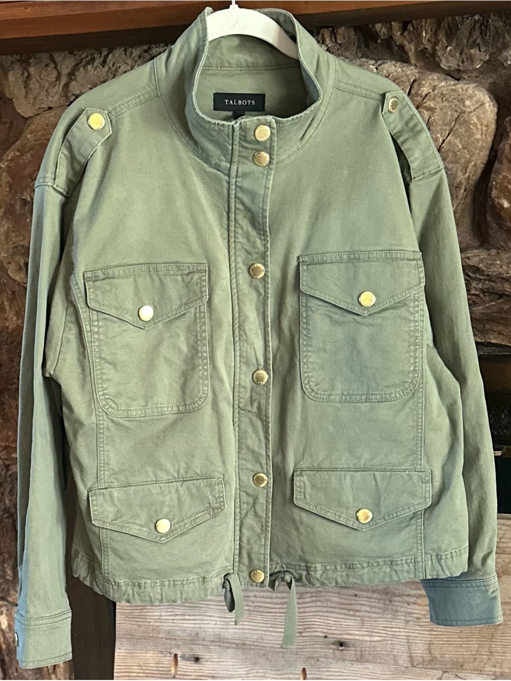 Talbots Sage Green Utility Jacket with Gold-Tone Snaps